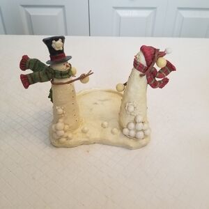 Yankee Candle Jar Candle Holder J/H Snowman Fight 2012 Christmas Holiday Ceramic